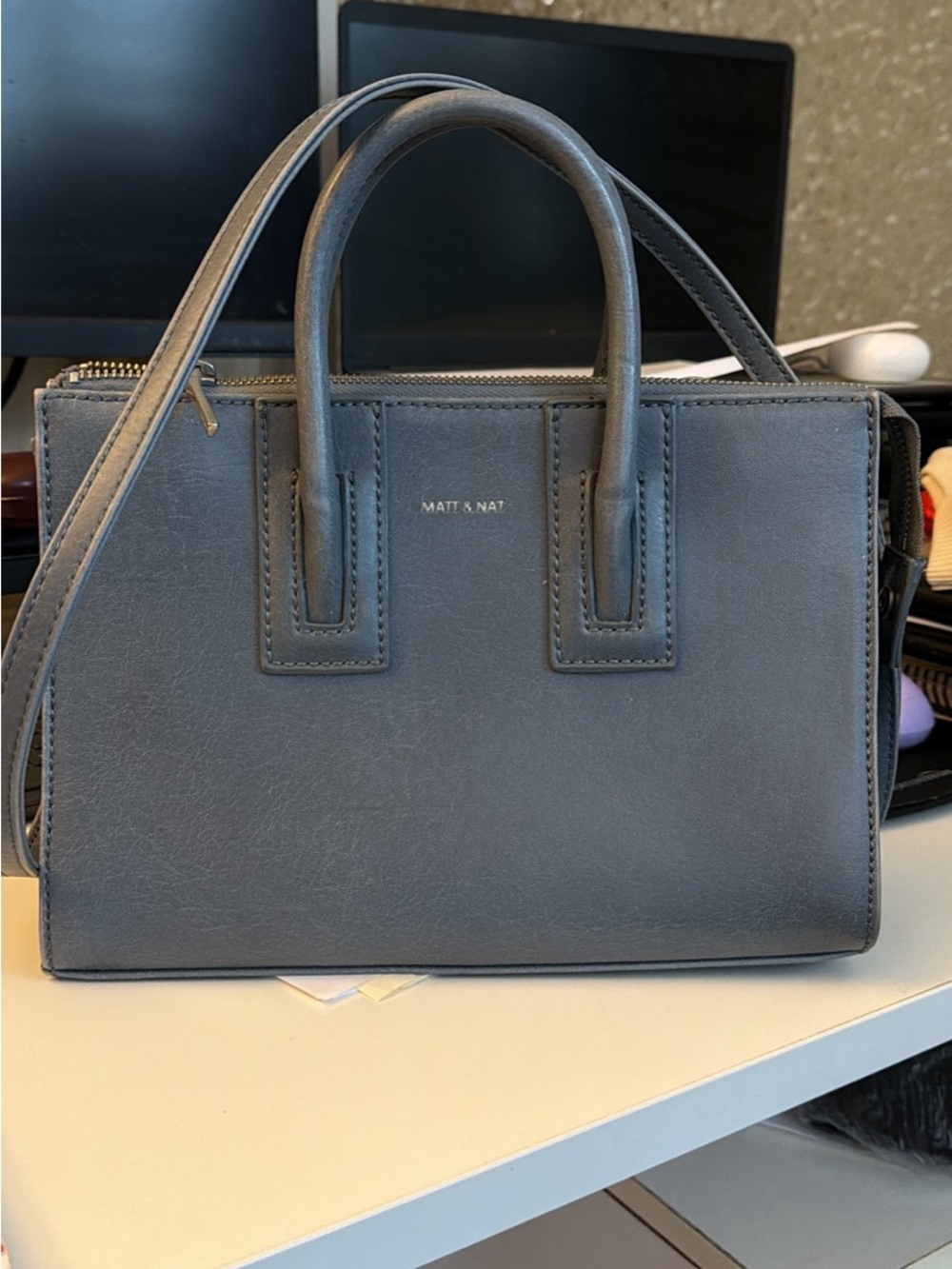 Matt & Nat Charcoal Structured Satchel with Top Handles